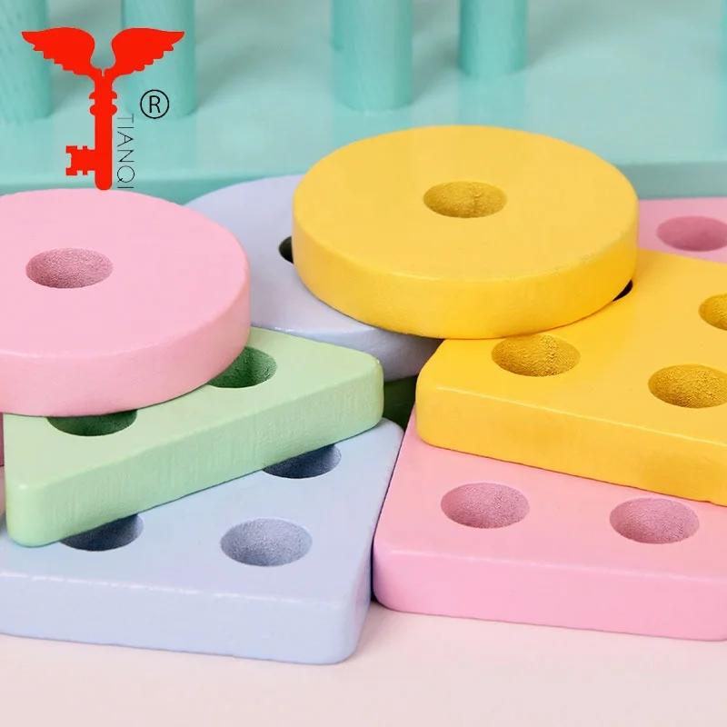 
Детские развивающие игрушки Монтессори, макроны, четыре набора колонн с геометрическими фигурами, строительные блоки, соответствующие цветные блоки 