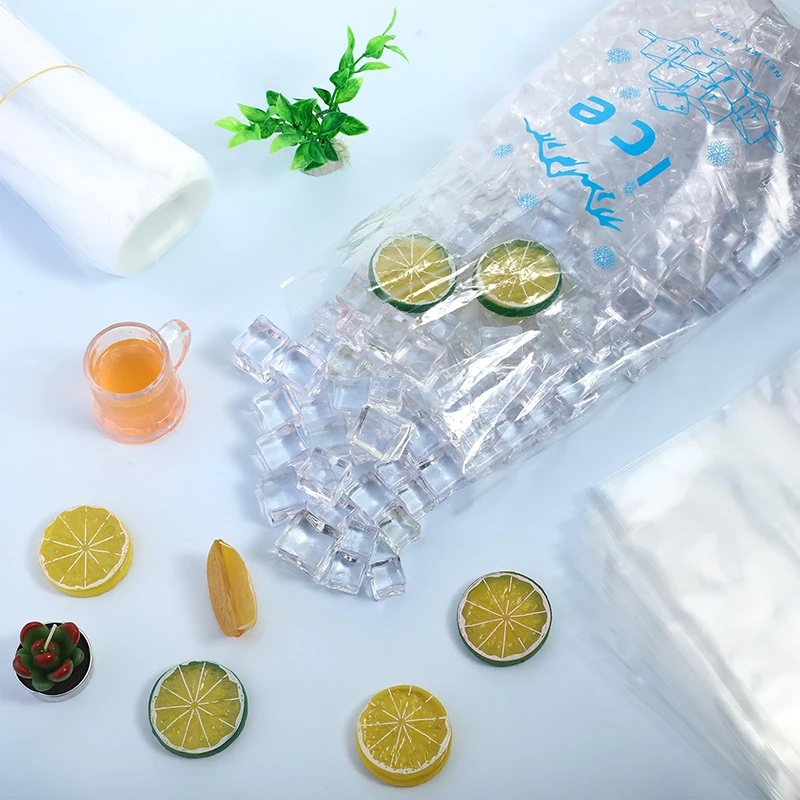Custom LOGO Printed Logo Large Capacity Disposable LDPE 8/10/20 LB Plastic Drawstring Ice Bag Ice Cube Bags