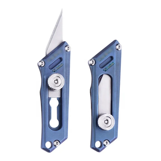 Small Box Cutter with Retractable and Replaceable Blade EDC Mulititool Titanium Utility Mini Knife
