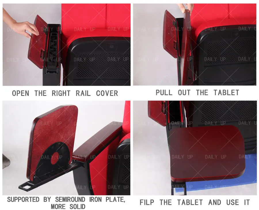 Factory Wholesale Auditorium Chair Metal Frame Folding Cinema Chair With Wooden Tablet And Fabric Seat For Lecture And Theater