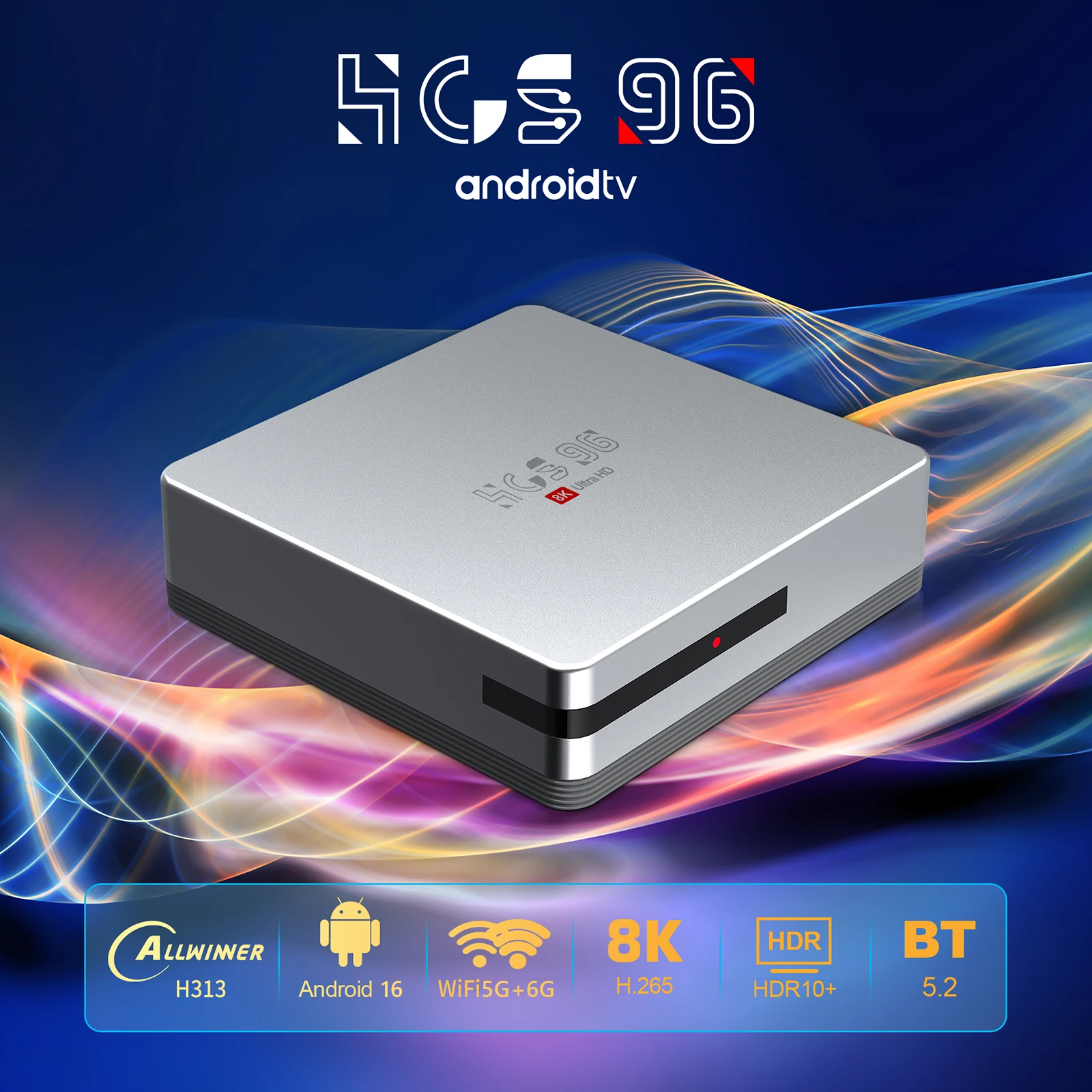Top Rated HCS96 Ott MAX 4GB 64GB 2.4G 5G WiFi6 Processor Allwinner H313 Android16 BT5.2 Voice Remote Control Tv Box