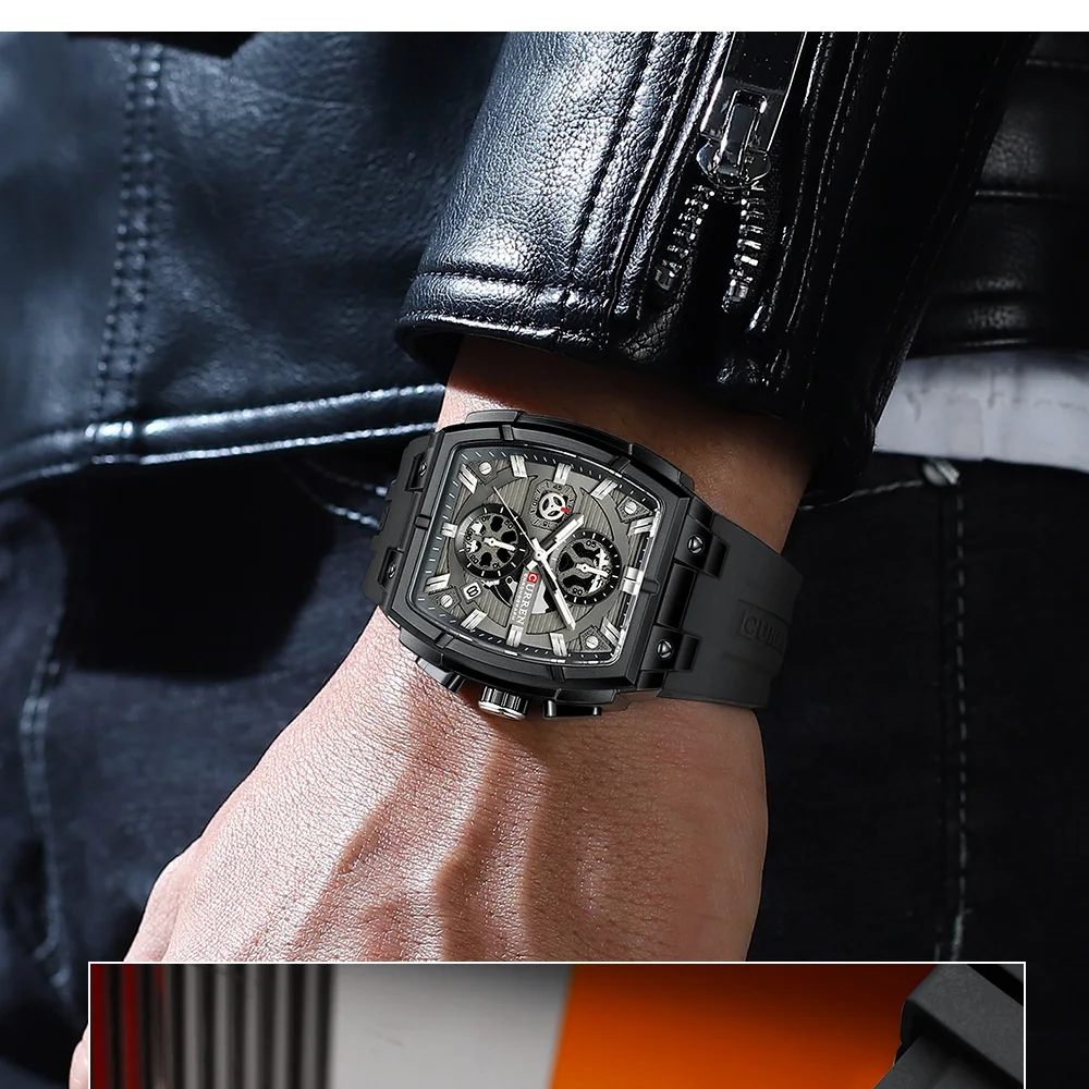 CURREN 8488 Men's Watches Luxury Square Quartz Wristwatch Waterproof Luminous Chronograph Watch for Men Date Clock