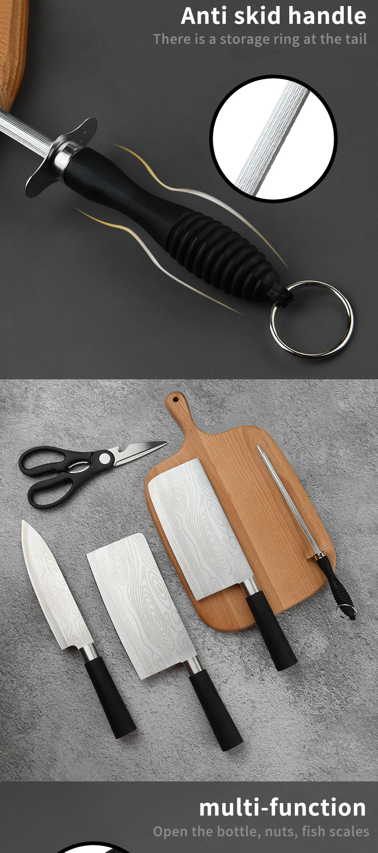 6pcs Stainless Steel Kitchen Knives Set Chef Knife Slicing Meat Cleaver Fruit Knife Ceramic Peeler