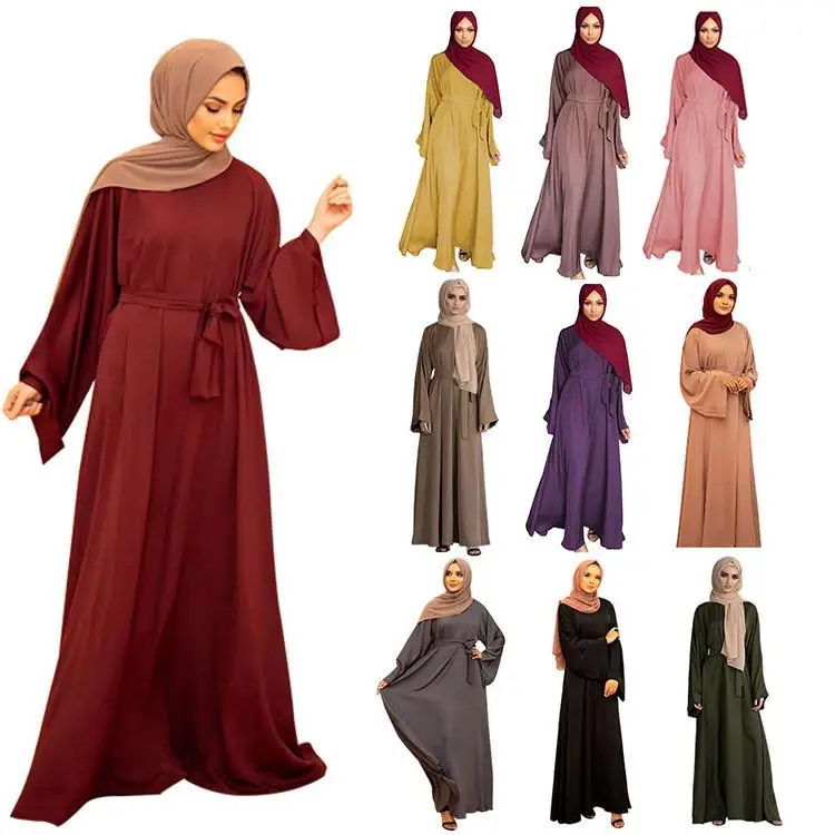 Free Sample Woman's Robe Islam Abayas for Women Loose Muslim Prayer Islamic Clothes With Belt