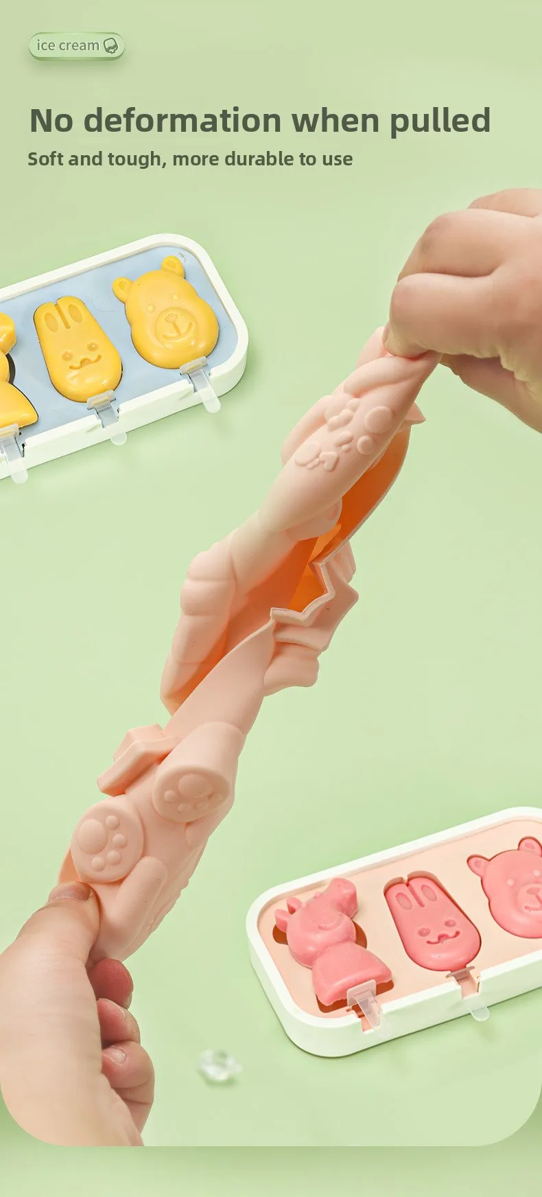 Factory Direct Eco-Friendly Cartoon Silicone Ice Cream Mold for Children's Cheese Stick Ice Cream DIY Ice Tray & Cubes supplier