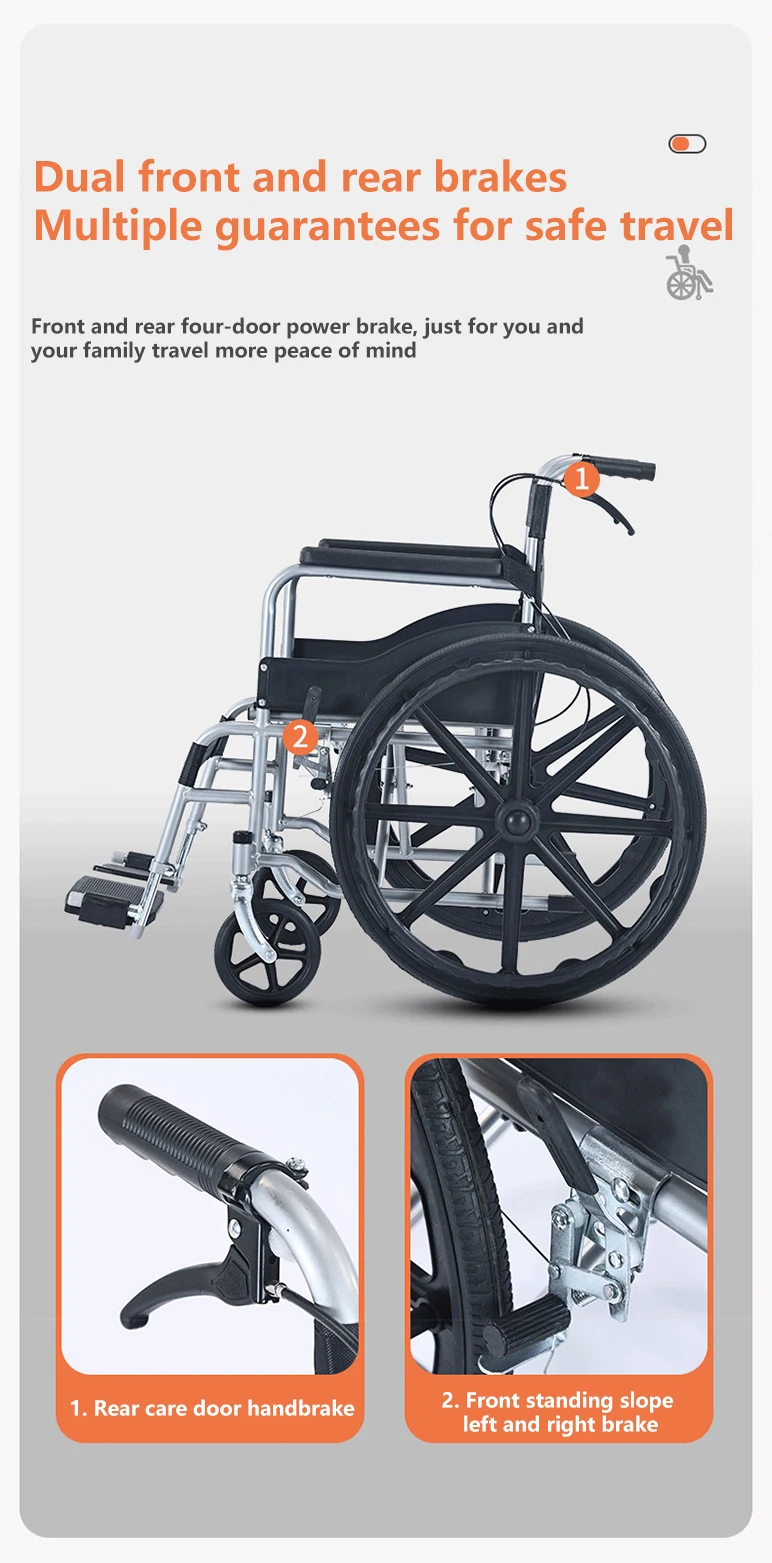 Handcycle Active Medical Used Manual Foldable Mobility Wheelchair for Elder and Disable With Umbrella Brakes Adults Fixed Armre