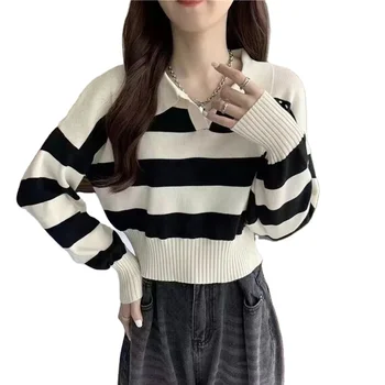 Autumn and winter thickened inner wear new zipper striped bottoming shirt top knitted long sleeve sweater pullover for women