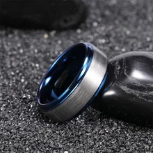Ouyuan Jewelry 8mm Silver/Blue Tungsten Ring Blank Inlay Mens Wedding Ring Tungsten Ring Bule Plated