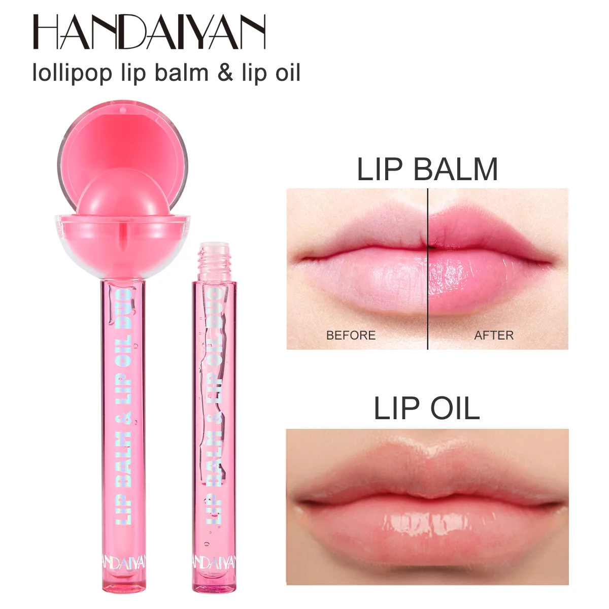 HANDAIYAN 2 in 1 Dual Use Cute Lollipop Lip Balm Color Changing Moisturizing Lipstick Lip Oil Lip Gloss