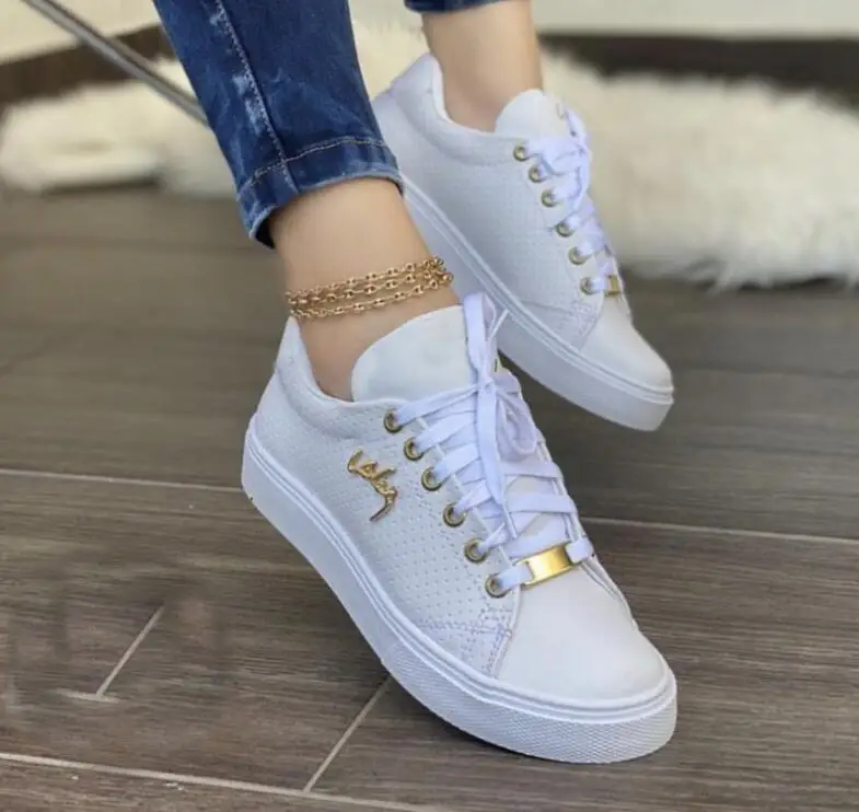 New Large Size Women's Shoes Lace Up Small White Flat Shoes European
