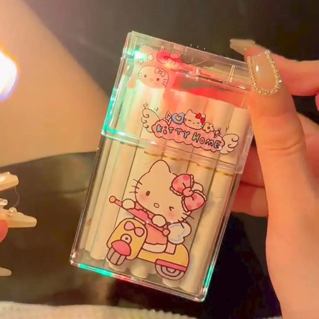 tui cigarettes mignon Hello Kitty Kuromi avec briquet USB allumage au tungstne, bote cigarettes transparente tui cigarettes mignon Hello Kitty Kuromi avec briquet USB allumage au tungstne, bote cigarettes transparente