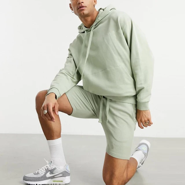 New product  high quality men cotton custom sweat suit sets  2 pieces sweat shorts set
