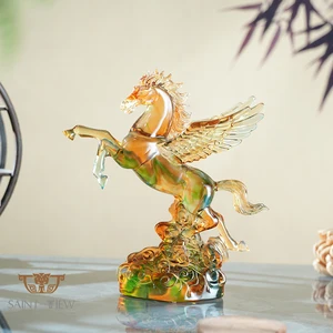 Majestic Horse Glass Ornament Traditional Chinese Style Decor for Desks, Hallways, and TV Cabinets