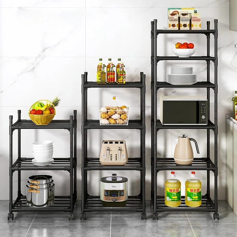 Wholesale Movable 6-Tier Rolling Carbon Steel Shelves Standing Type Durable Microwave Oven Storage Trolley Wheels Kitchen