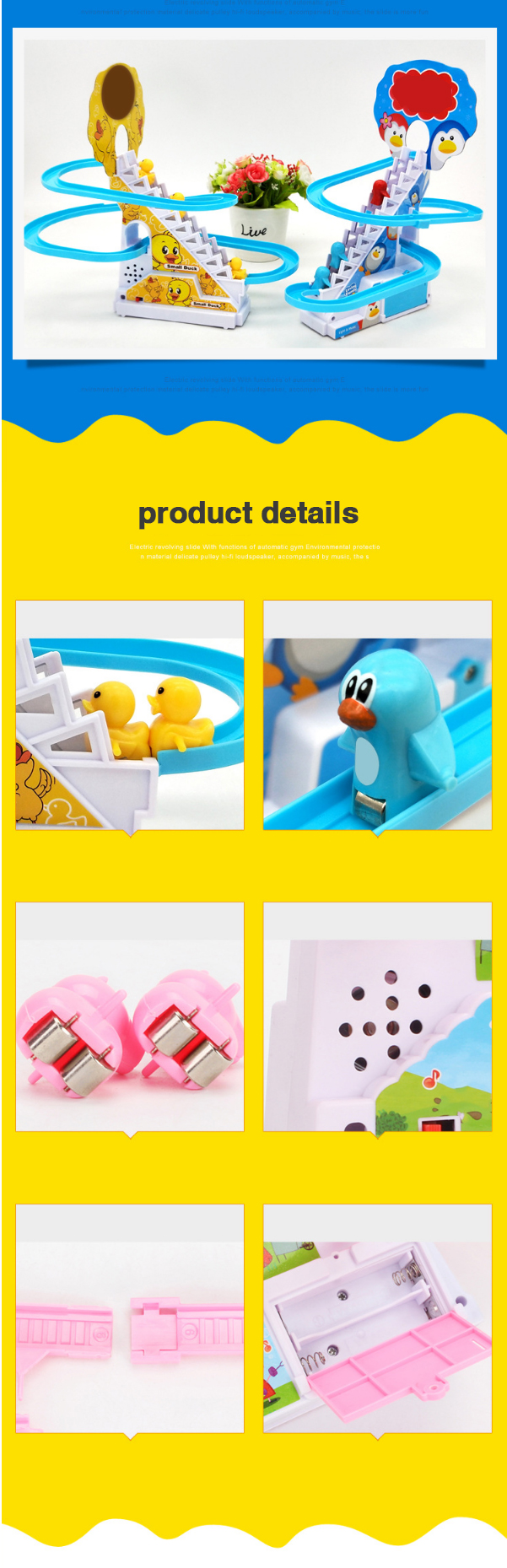 Children's Duck Competition Set up Stair Climbing Track Slot Machine Toy Led Flash and Music Little Duck Toy