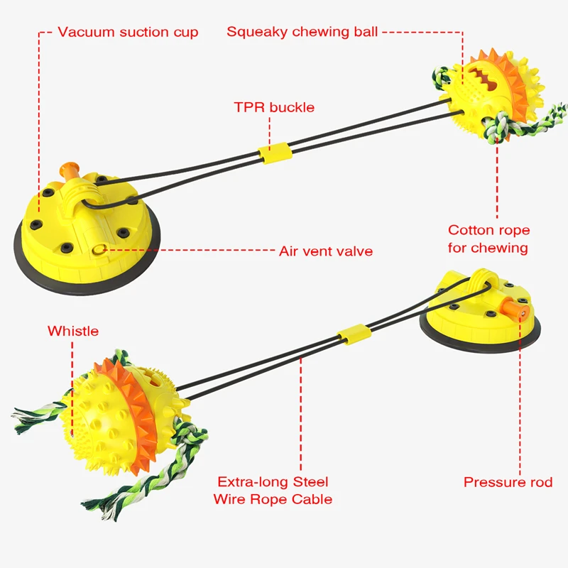 New Explosive Vacuum Suction Cup Pull String Ball Dog Molar Toy Food Leakage Dog Chew Balls Food Dispensing Ball Chew Toy