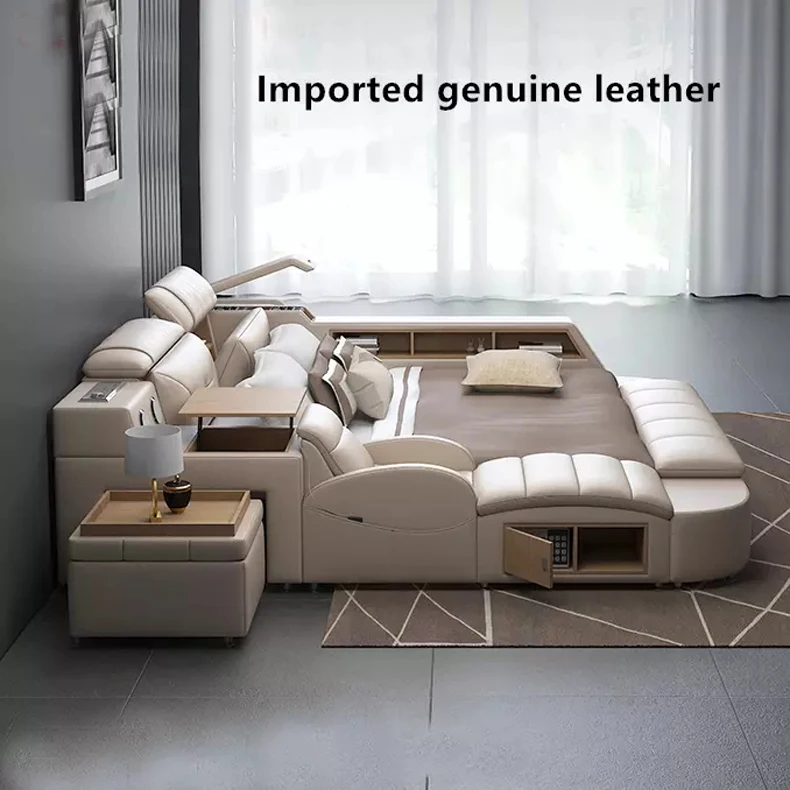 European Style Bedroom Furniture Multimedia Speaker Leather Smart Bed CELB003