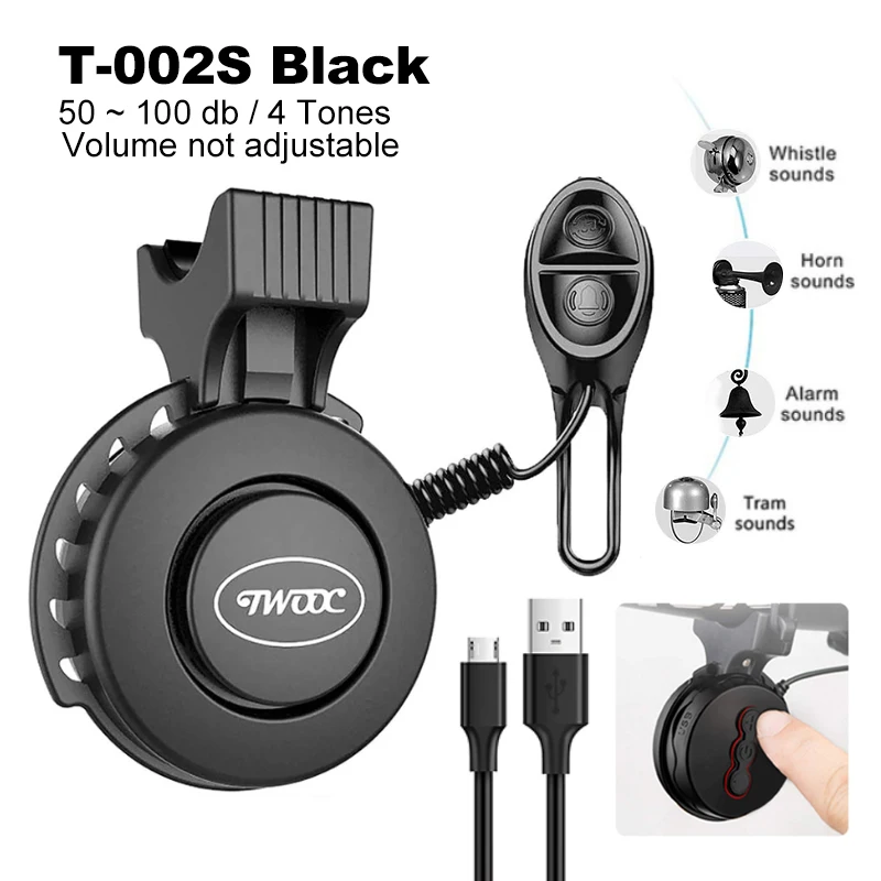 TWOOC T-002S велосипедный Звонок 100dB электрический звонок Водонепроницаемый USB аккумуляторная мини велосипед Рог