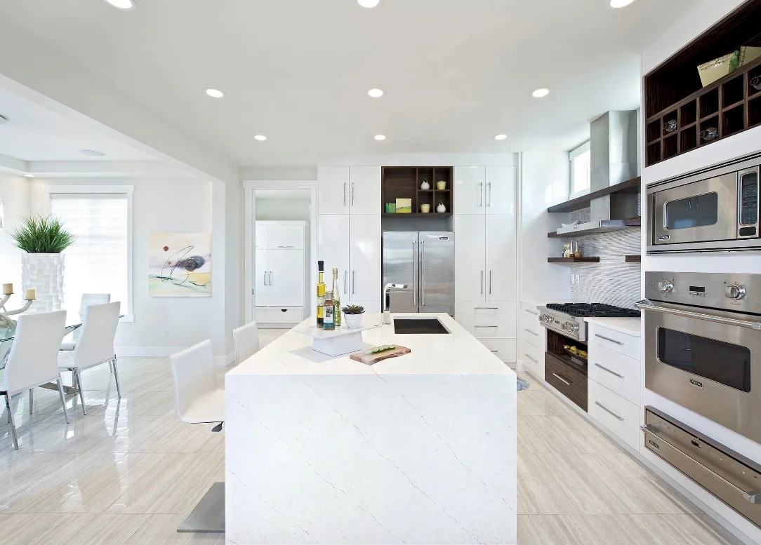 White Quartz Countertop with Grey Veins Chinese Hotsale White Calacatta  With Grey Vein Artificial Engineered Quartz Slab