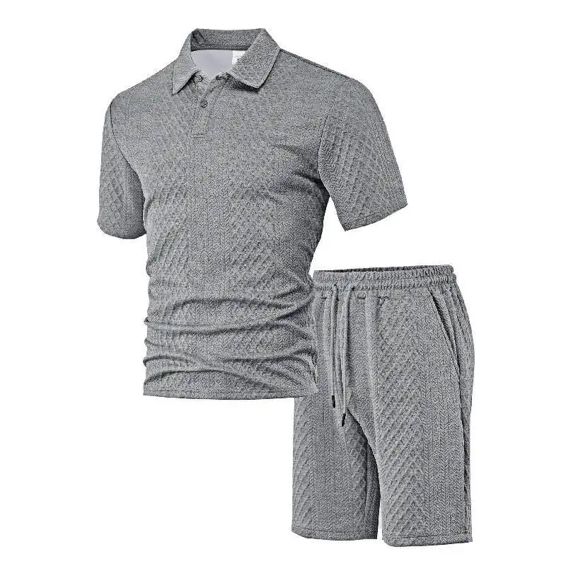2026 New Style Men's Casual Suit Featuring a Lapel Patterned Texture Short Sleeved Polo aperçu 6