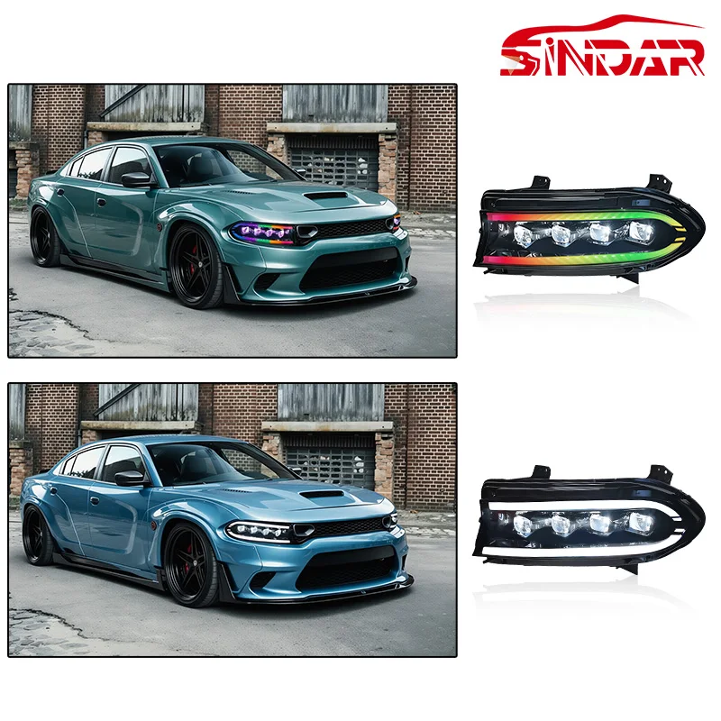 Sindar Full Rgb Modificated Headlight Four Lens Headlights Assembly For Dodge Charger SRT Hellcat