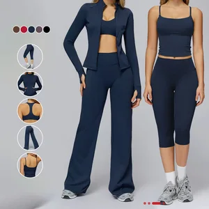 Custom Logo Quick Drying Breathable Casual Activewear Solid Pattern Outdoor Running Elastic Women 5 Piece Sports Fitness Sets