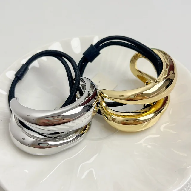 Simple Rubber Band Metal Pony Cuffs Metal Hair Ties Hair Accessories for women