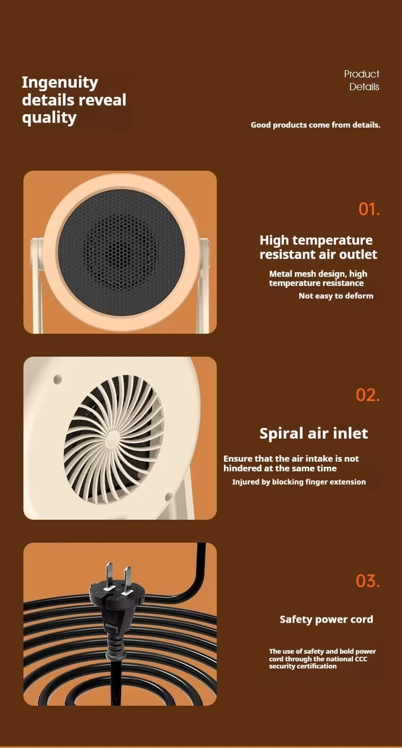 Ceramic Plastic Space Fan, Portable, PTC, 500W - detail 18