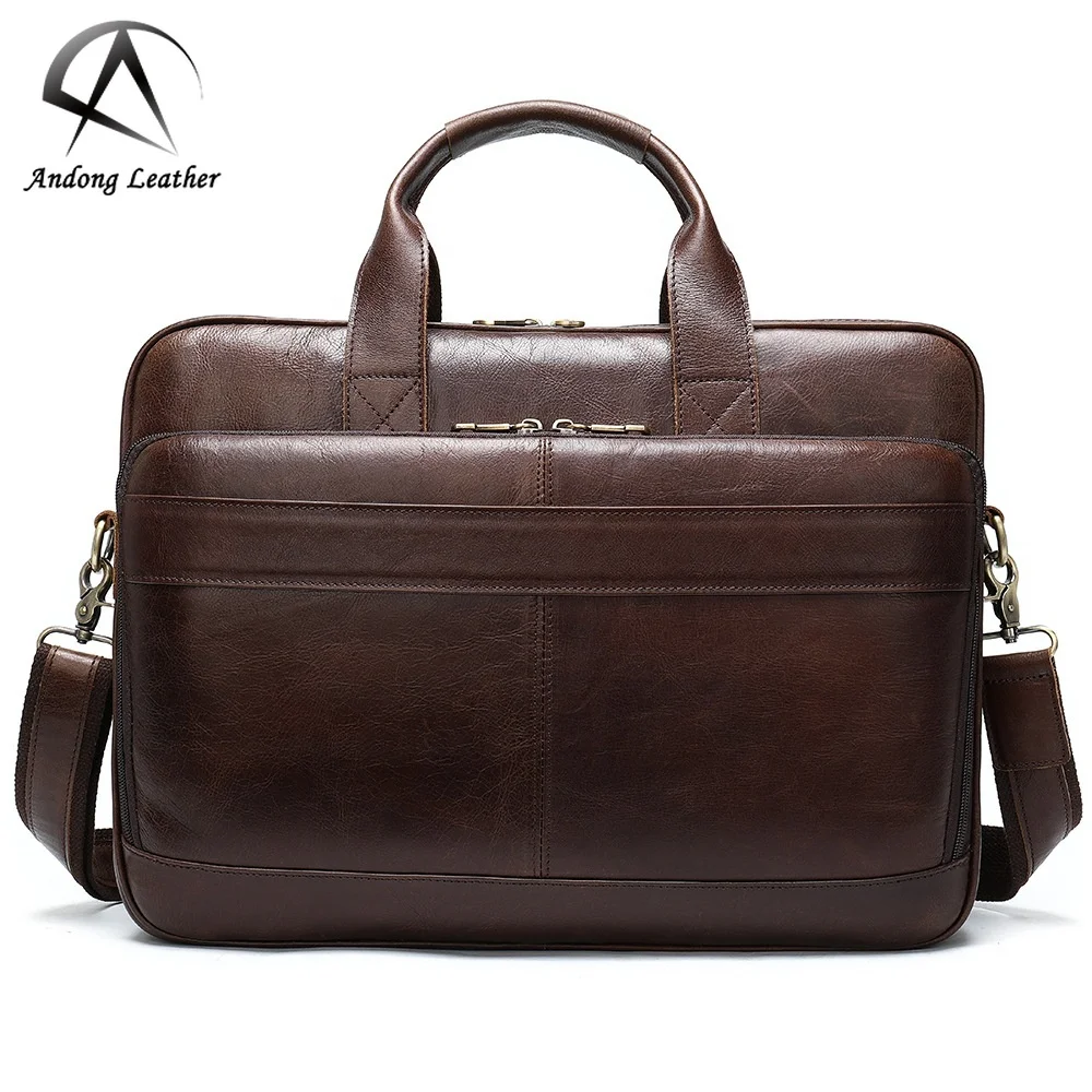 Cow Leather Retro Men Business Briefcase Bag Large Capacity Shoulder Laptop Bag 