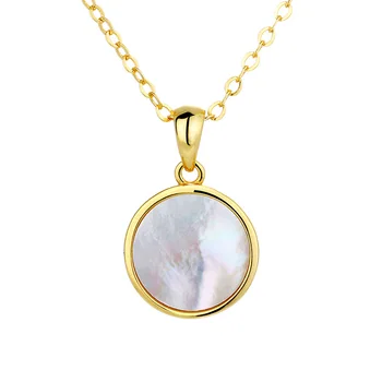 Wholesale Round Shell Pendant Necklace Natural Mother Of Pearl Fine 925 Silver 18k Gold Jewelry For Women