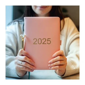 Pink Diary A5 Pu Leather Hard Cover Agenda Customizable 365 Daily Planner English 6*8.5 Undated Journal for Students