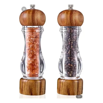 Solid Wood Salt Pepper Mill And Adjustable Ceramic Grinder Manual Salt Pepper Grinder For Kitchen flavour Grinder