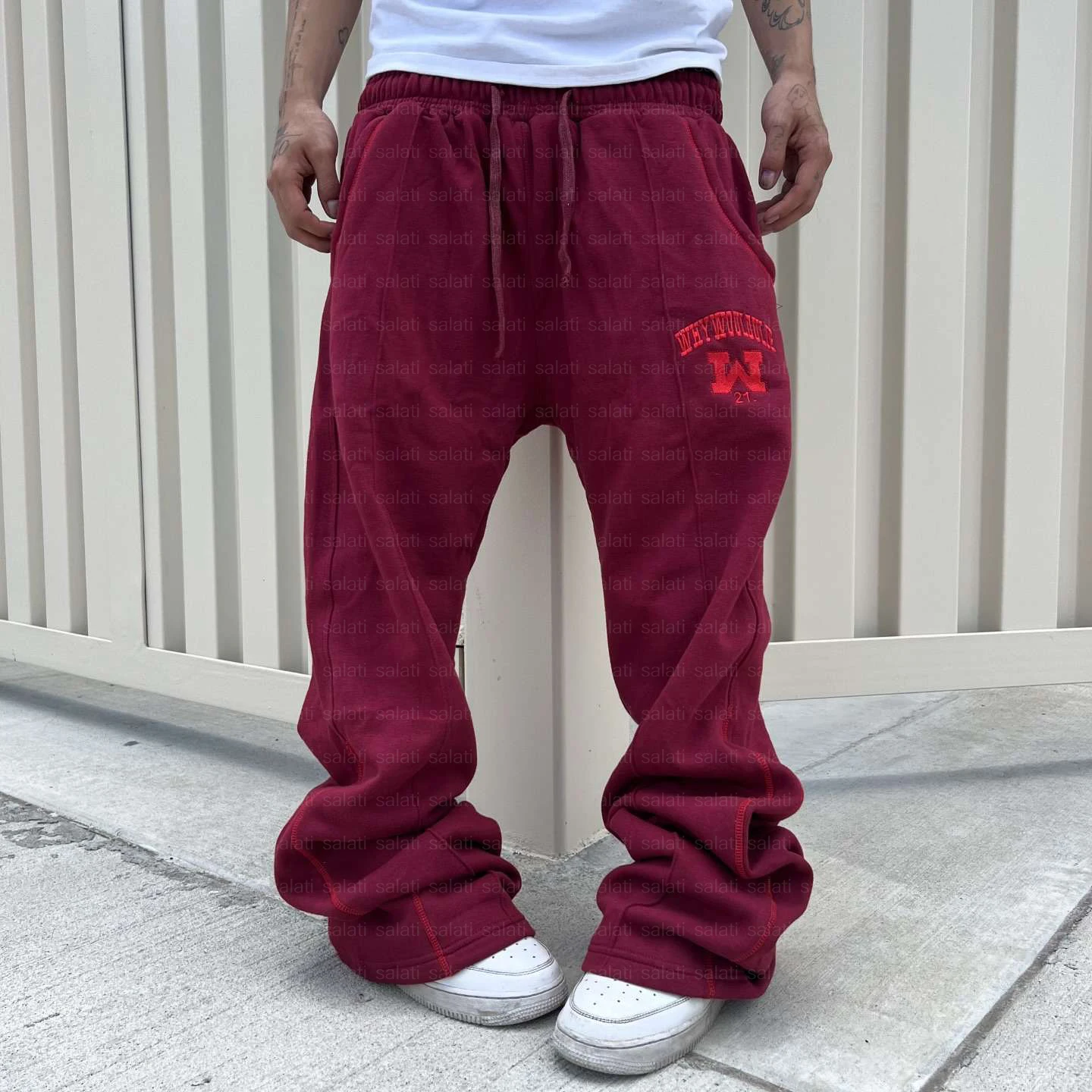 Custom Embroidery Cotton Wide Leg French Terry Oversized Baggy Stack Trackpants Tracksuit Track Sweat Pant Flared Sweatpants Men gallery 8
