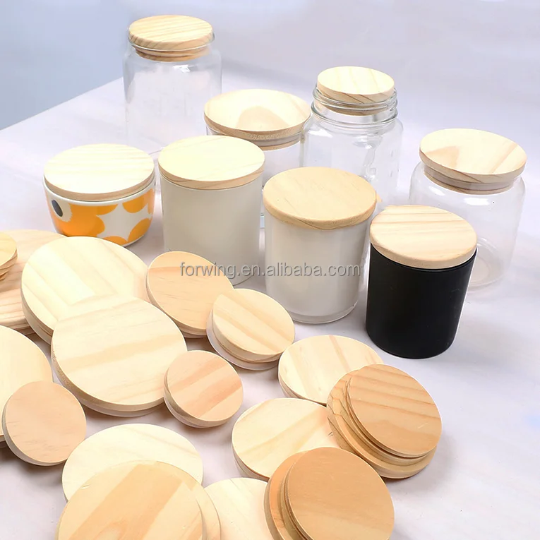 Hot Selling Bamboo and Wooden Lids Set Accepts Custom Wood Bamboo Cover for Glass Candle Mason jars supplier