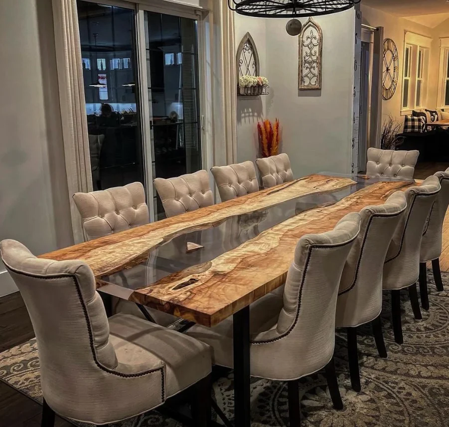 Luxury Black Epoxy Table Ready To Ship Solid Wood Resin Big Table For ...