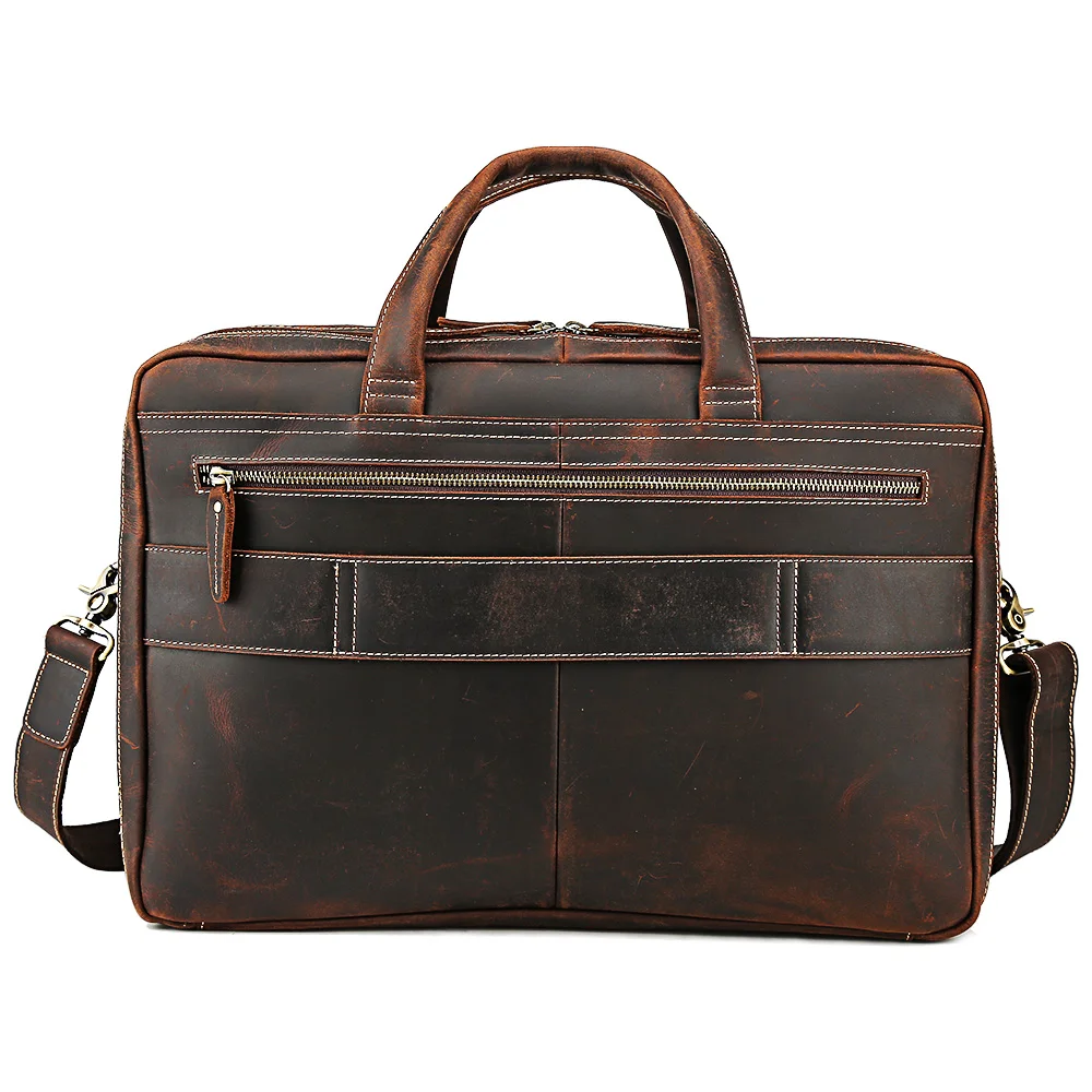 Vintage Men Crazy Horse Leather Bags Briefcase 17 Inches Laptop Bag Briefcase Genuine Leather for Men