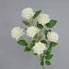 6 heads rose branch creamy white