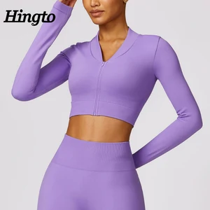 Manufacturer Women Seamless Running Sports Jacket Tight Seamless Long Sleeved Crop Tops Slim Fit Workout Yoga Jacket With Zipper