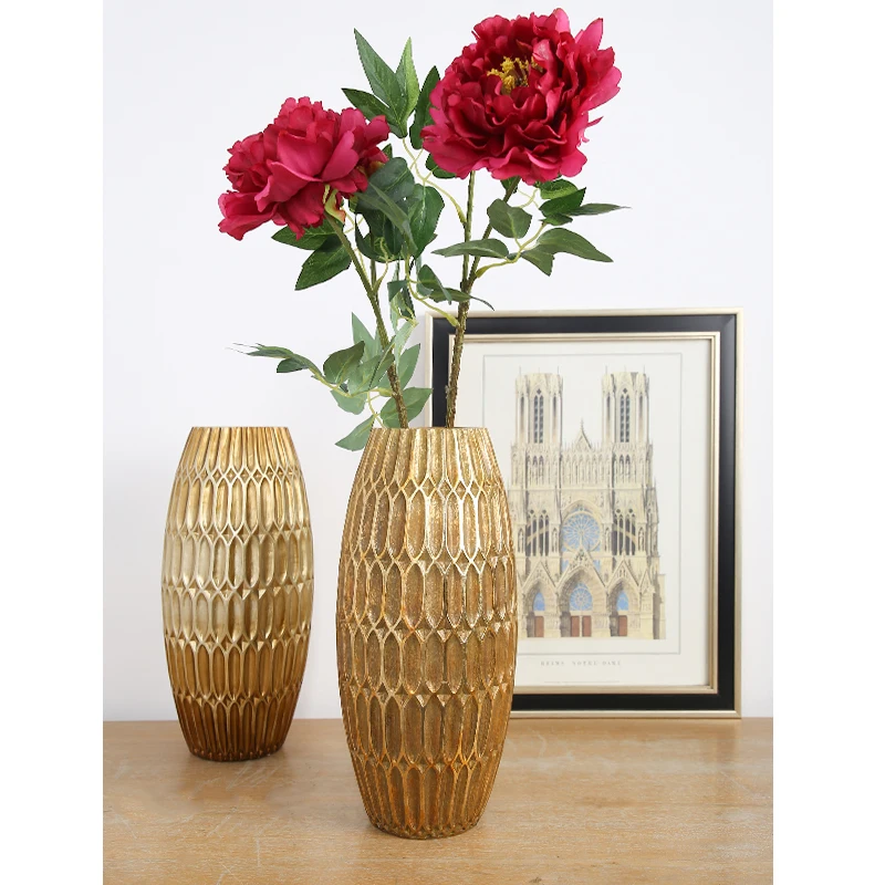 Большая антикварная декоративная полимерная домашняя Цветочная Роскошная Свадебная Золотая Серебряная Ваза