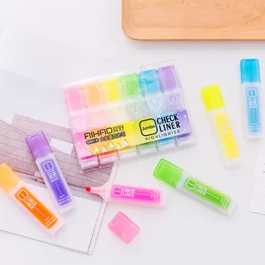 Large Capacity Creative Design Six Color Highlighting Pen Set Flat Marking Office Supplies Plastic Fresh Color Marker Pen Loose