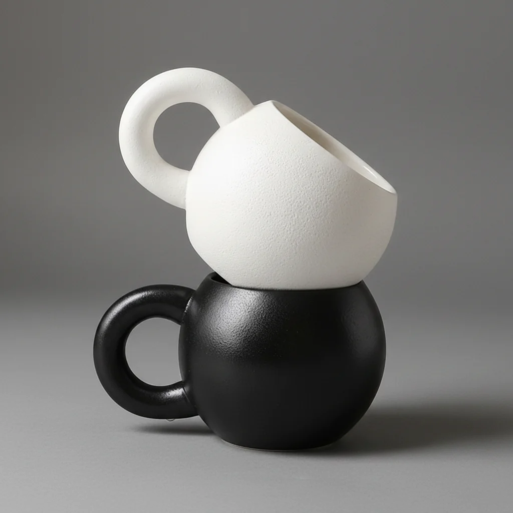 ถ้วยกาแฟเซรามิกแบบมินิมอล ผิวขุ่น มีหูจับขนาดใหญ่ ความจุ 301–400 มล.