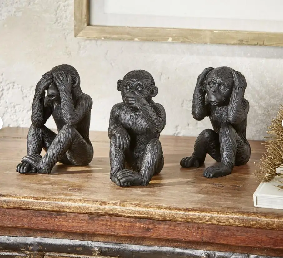 【孔柏基 】作 2点セット タリズマニックアート Polyresin Decorative Crafts Trio of Black Monkeys - Wisdom
