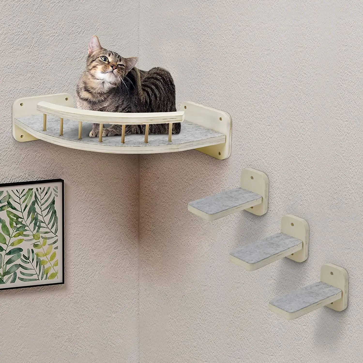 Modern Cat Hammock Wall Wooden Shelves Mounted Climb Track And Perches