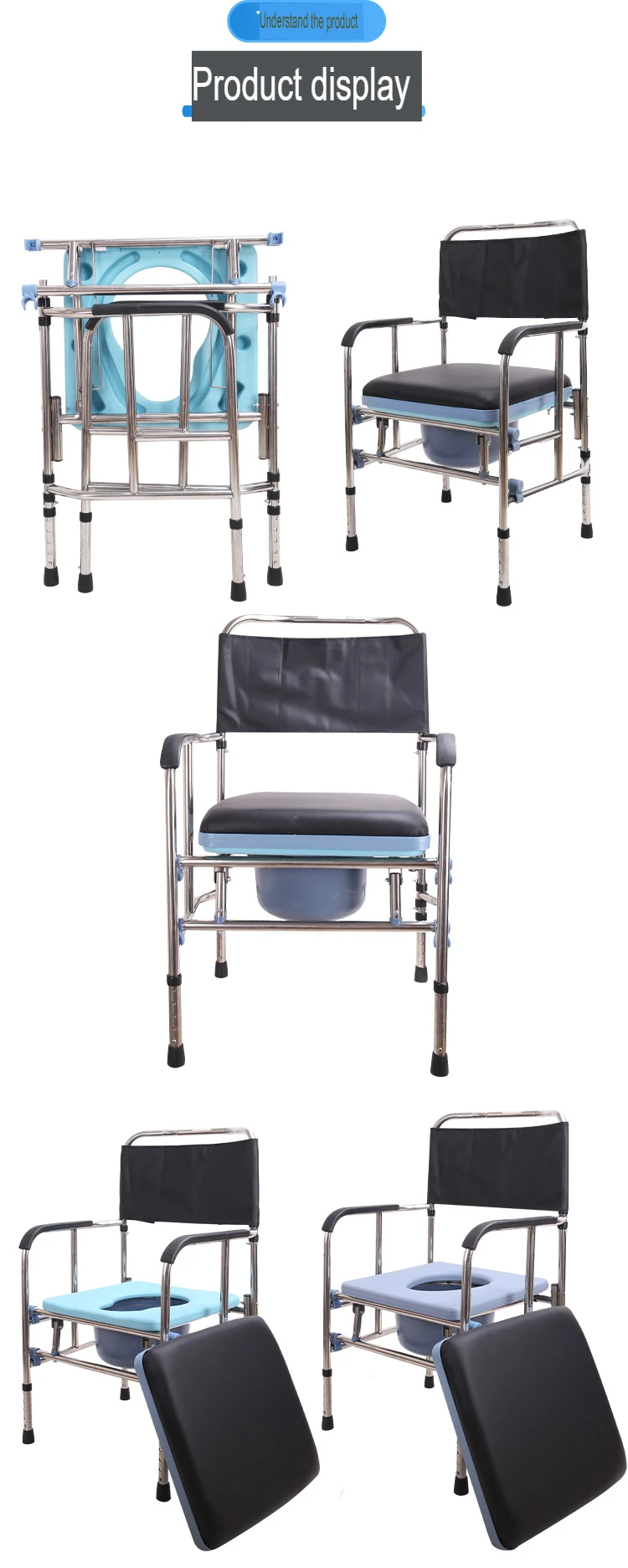 Portable Folding Elderly Disabled Medical Aluminum Shower Commode