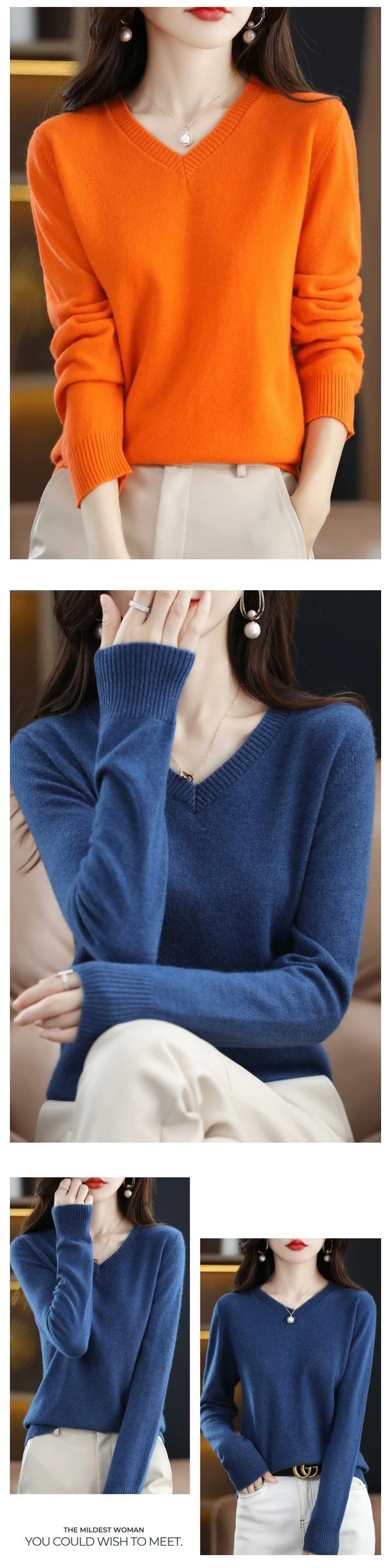 Autumn Winter Solid Color Pullover Casual Wool Long Sleeve Knitted ...