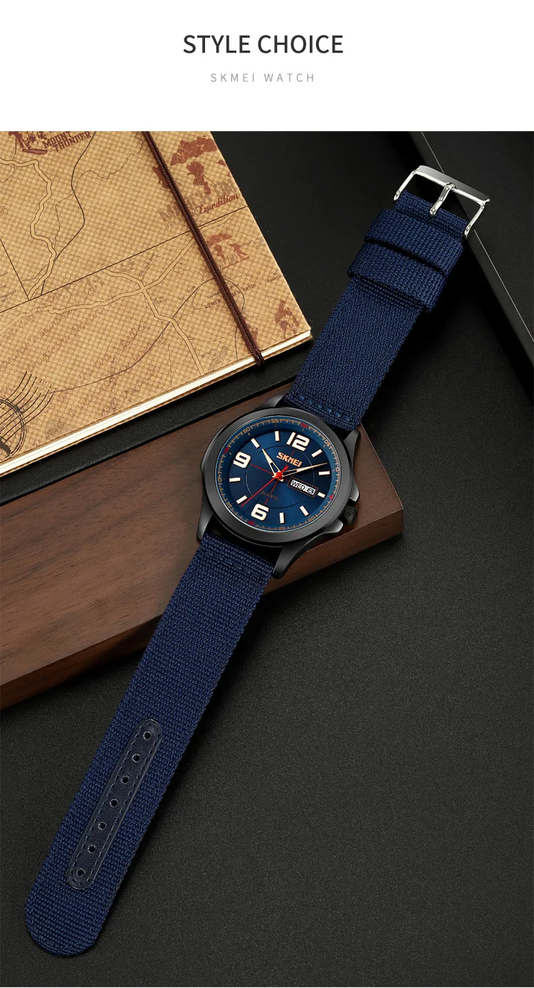 Мужские кварцевые часы с нейлоновым ремешком, 9315