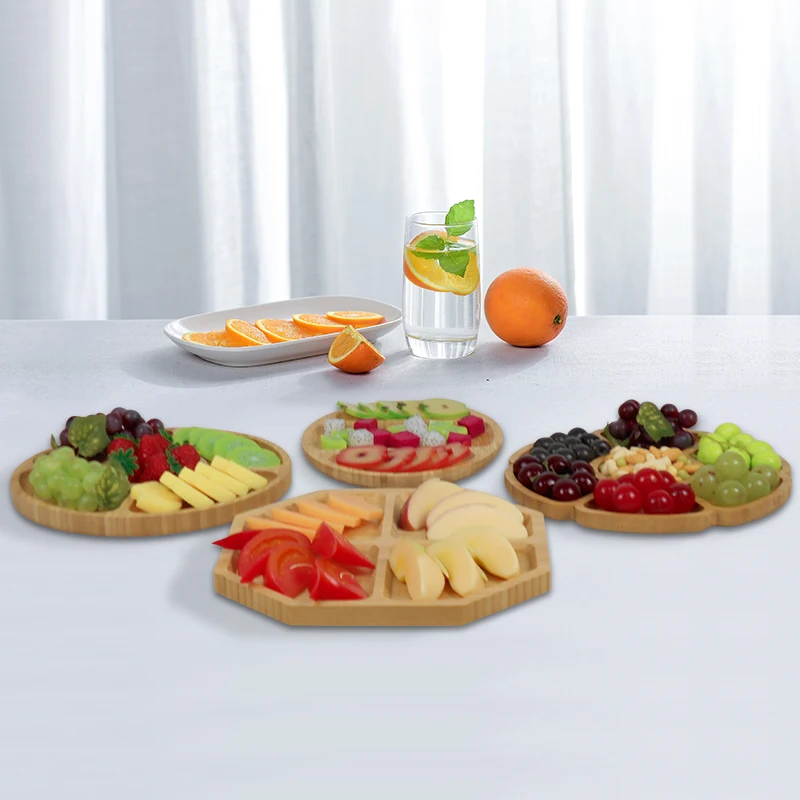 Bamboo Service Plate Round Party Self Dinner Plate 7section Round Nut