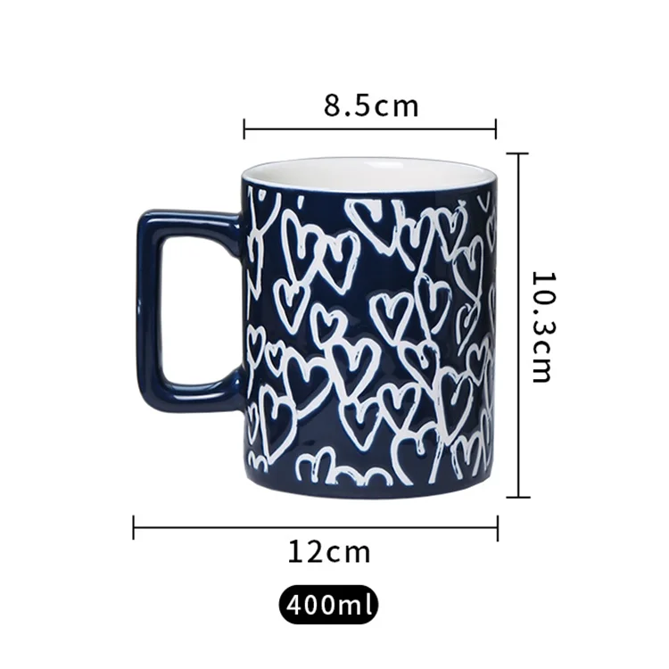 Tazza Da Caffè In Ceramica 400 Ml - Stile Giapponese, Dipinta A Mano, Adatta A Microonde E Lavastoviglie (blu)