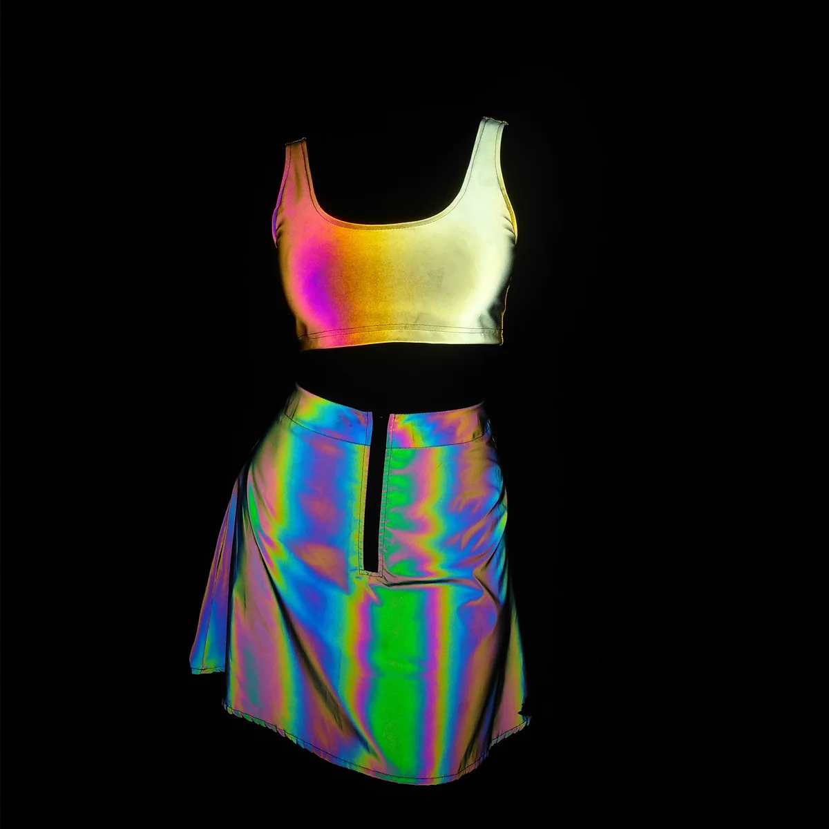 Rainbow Reflective A-line Skirt For Nightclub Party Oem