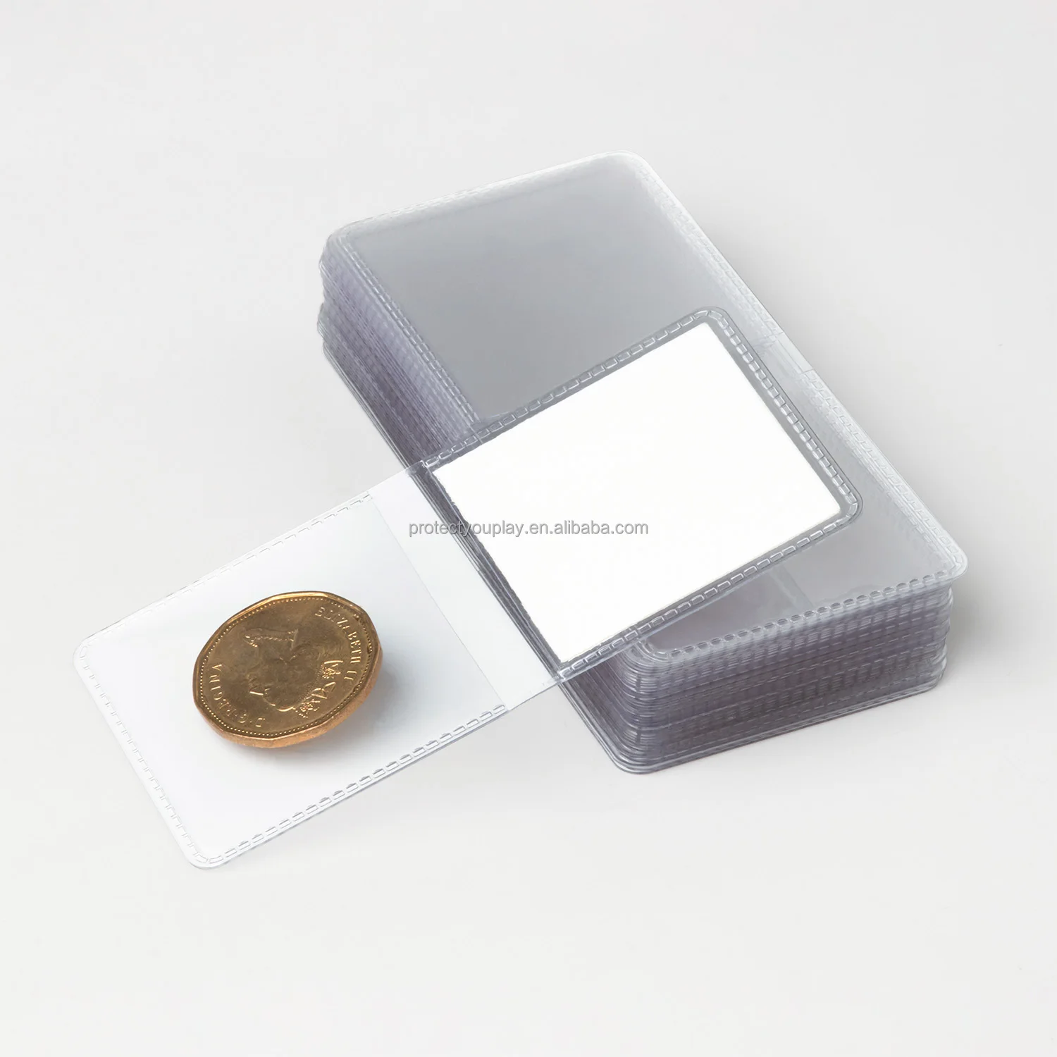 卸売カスタム 2x2・2.5x2.5インチ ダブルポケットビニールコインフリップ、PVCプラスチック製 コイン収納ホルダー